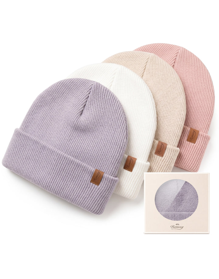 Konssy 4-Pack Baby Beanie Winter Hat for Newborn Infant Boy Girl 0-36 Month