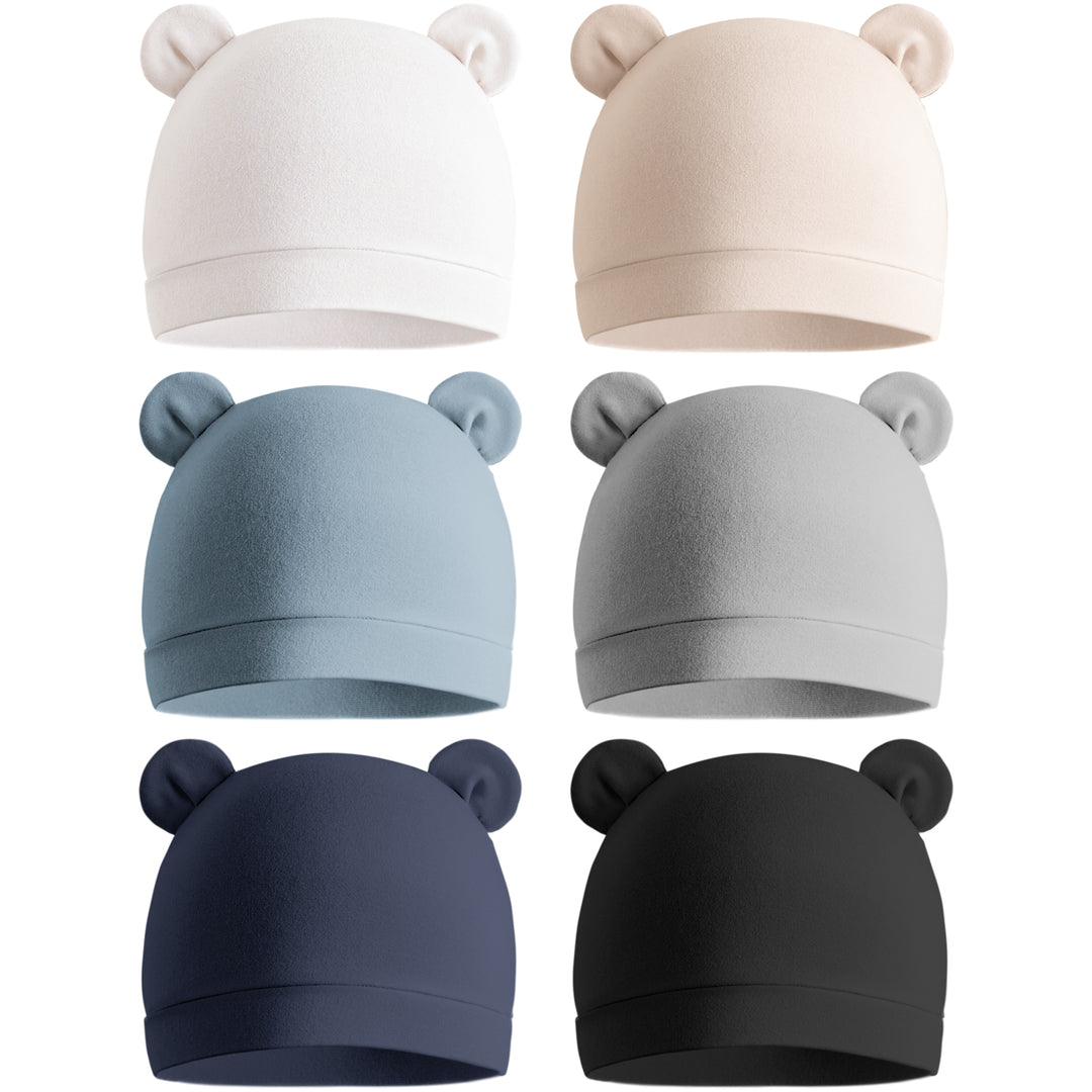 Konssy 6-Pack Baby Newborn Hats with Bear Ears