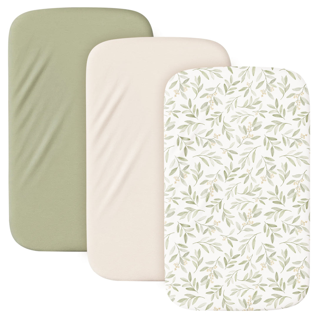 Konssy Silky Soft Bassinet Sheets 3 Pack, Ultra-Stretchy Bassinet Mattress Sheets 33"x 21" for Baby Girl Boy