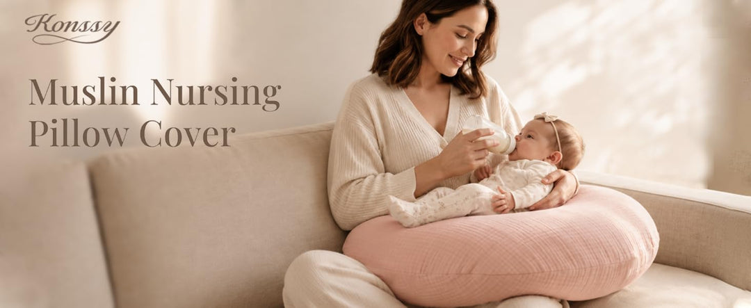 Konssy 2-Pack 100% Cotton Muslin Nursing Pillow Covers, Soft Cover for Baby - product details 1