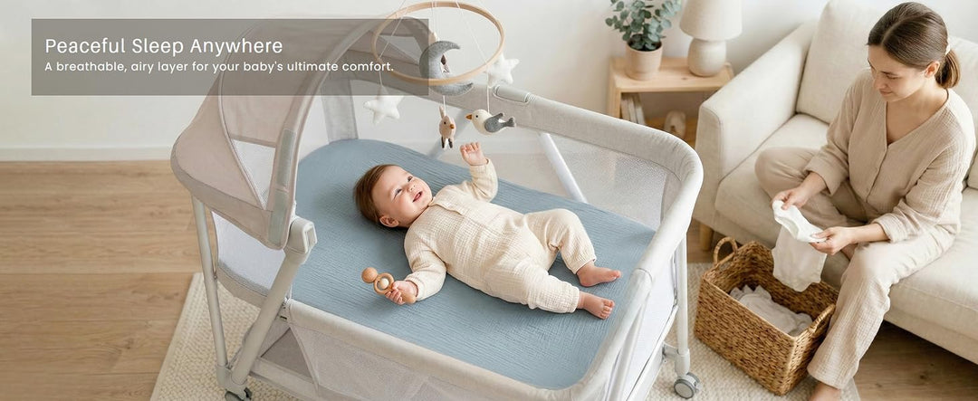 Konssy Muslin Bassinet Sheets for Baby Boys and Girls, 2 Pack, 33"x21" - product details 7