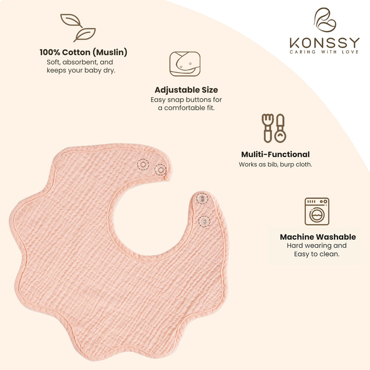 Konssy Muslin Baby Bibs 100% Cotton Absorbent Bandana Drool Bibs for Teething and Drooling, 6-Pack for Baby Boys & Girls