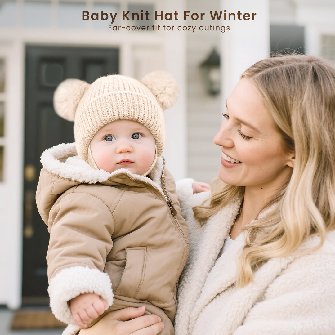 Konssy 2 Pack Baby Winter Hat with Earflaps, Warm Knit Beanie, Cozy Baby Hat for Boys & Girls 0–6 Months
