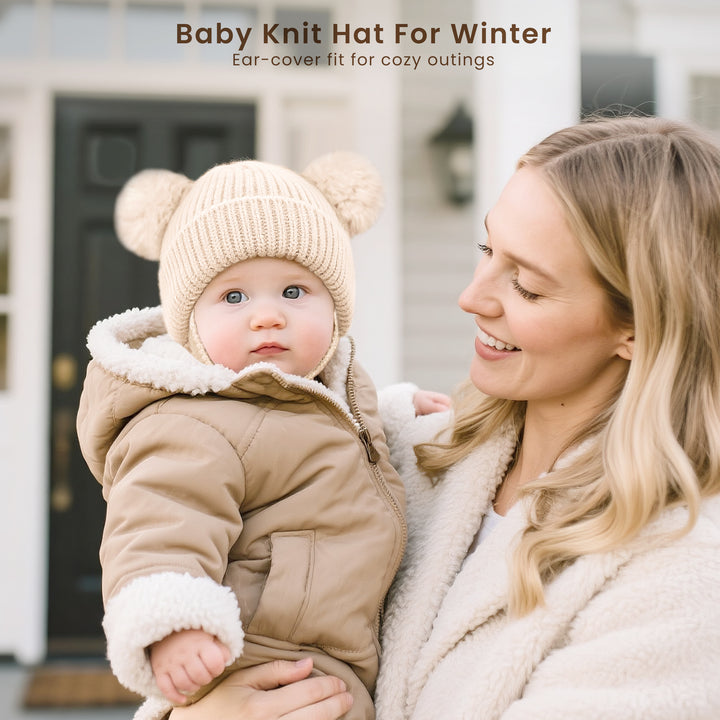 Konssy 2 Pack Baby Winter Hat with Earflaps, Warm Knit Beanie, Cozy Baby Hat for Boys & Girls 0–6 Months