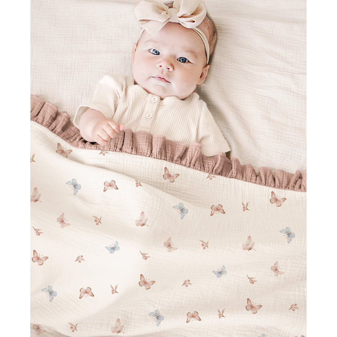 Konssy Flounce Muslin Baby Blankets, Cotton Crib Blanket for Baby Infant Toddler, Super Soft and Lightweight Nursery Blankets 40"x36"