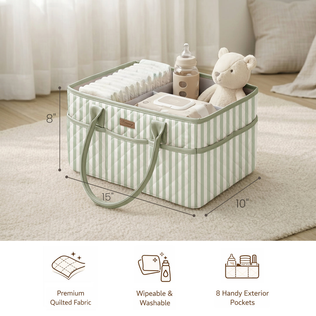 Konssy Quilted Diaper Caddy Organizer, Diaper Caddy Basket with Vegan Leather Handles, Water-Repellent Nursery Storage Basket, Portable Car Organizer, Registry Search Must Haves