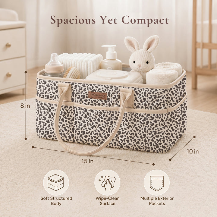Konssy Quilted Diaper Caddy Organizer, Diaper Caddy Basket with Vegan Leather Handles, Water-Repellent Nursery Storage Basket, Portable Car Organizer, Registry Search Must Haves