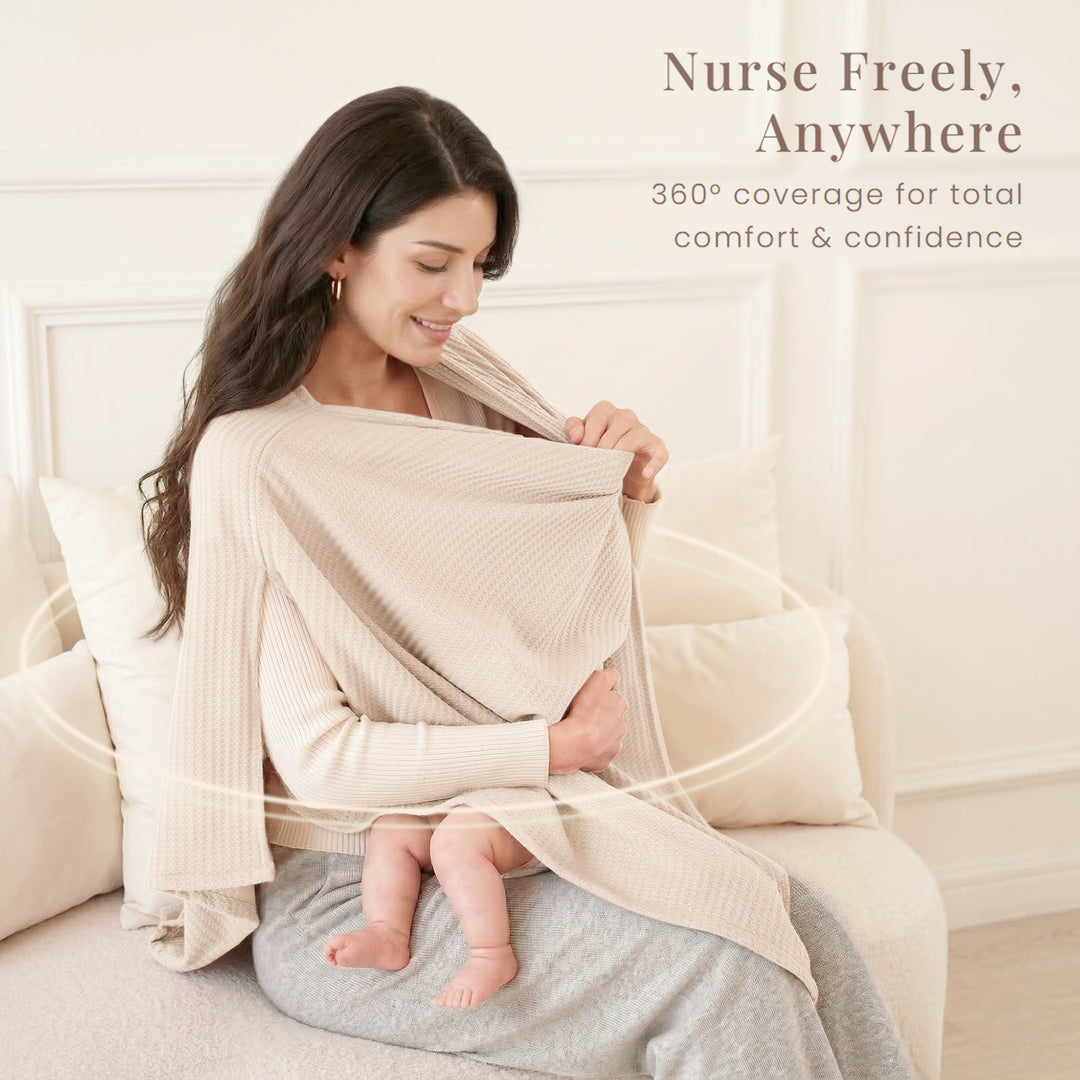 Konssy Nursing Cover for Breastfeeding, Soft & Breathable Privacy Poncho, Multi-Use Feeding Shawl, Comfortable & Portable Breastfeeding Cover for Women (Beige)