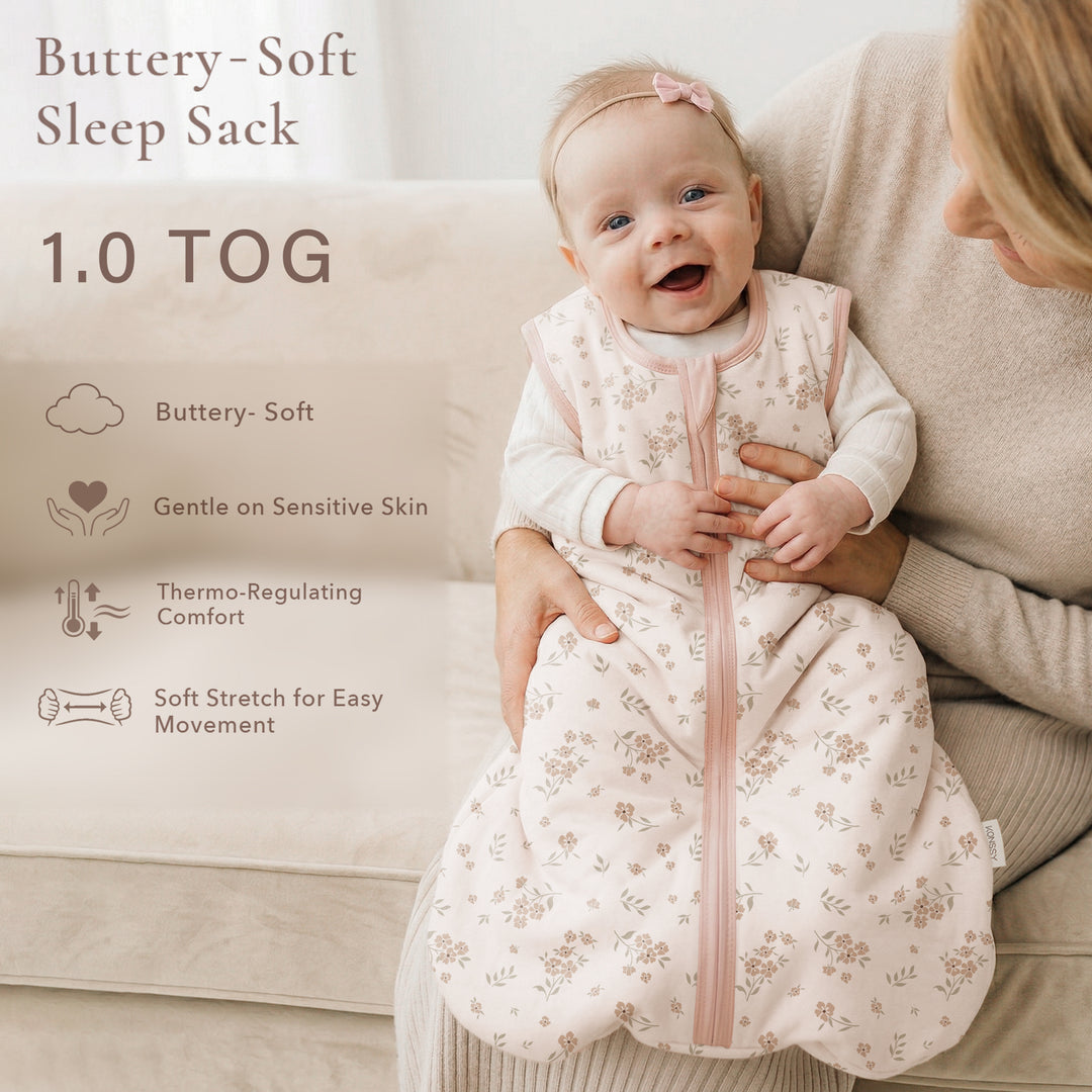 Konssy Rayon Made from Bamboo Baby Sleep Sack, 1.0 TOG Quilted Baby Wearable Blanket with 2-Way Zipper, Sleeping Bag