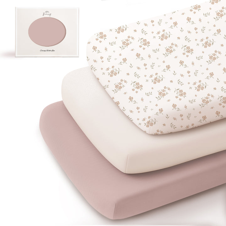 Konssy 3 Pack Stretchy Bassinet Sheets for Baby Girl Boy, Soft Breathable Baby Bassinet Mattress Sheets Fit for Hourglass Oval Cradle, Moses Basket Rectangle Mattress