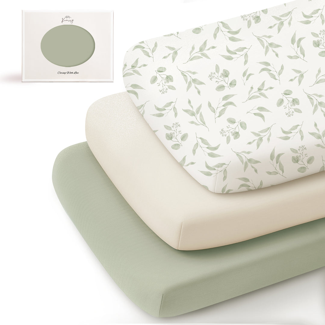 Konssy 3 Pack Stretchy Bassinet Sheets for Baby Girl Boy, Soft Breathable Baby Bassinet Mattress Sheets Fit for Hourglass Oval Cradle, Moses Basket Rectangle Mattress