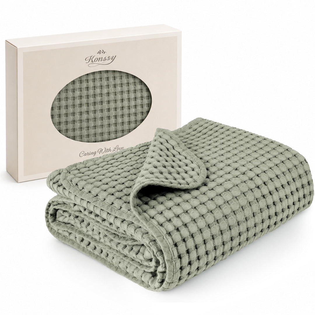 Konssy Waffle Baby Blanket for Boys & Girls, Soft Newborn Swaddle Blanket Waffle Knit, Cozy Crib Blanket Neutral for Nursery, Stroller & Toddler Bed, Machine Washable, 47" x 33"