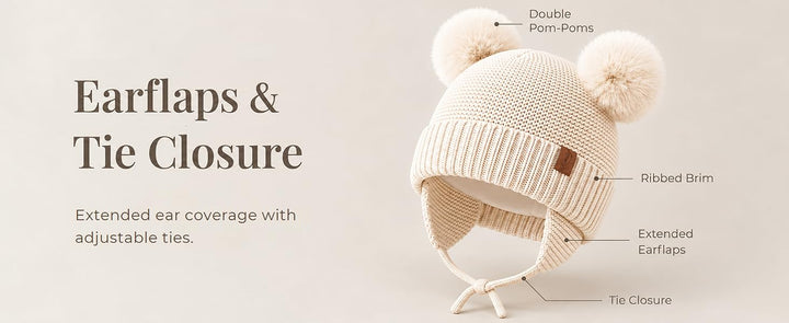 Konssy 2 Pack Baby Beanie Hat with Ear Flaps, Newborn Winter Hat 0-6 Months - product details 5