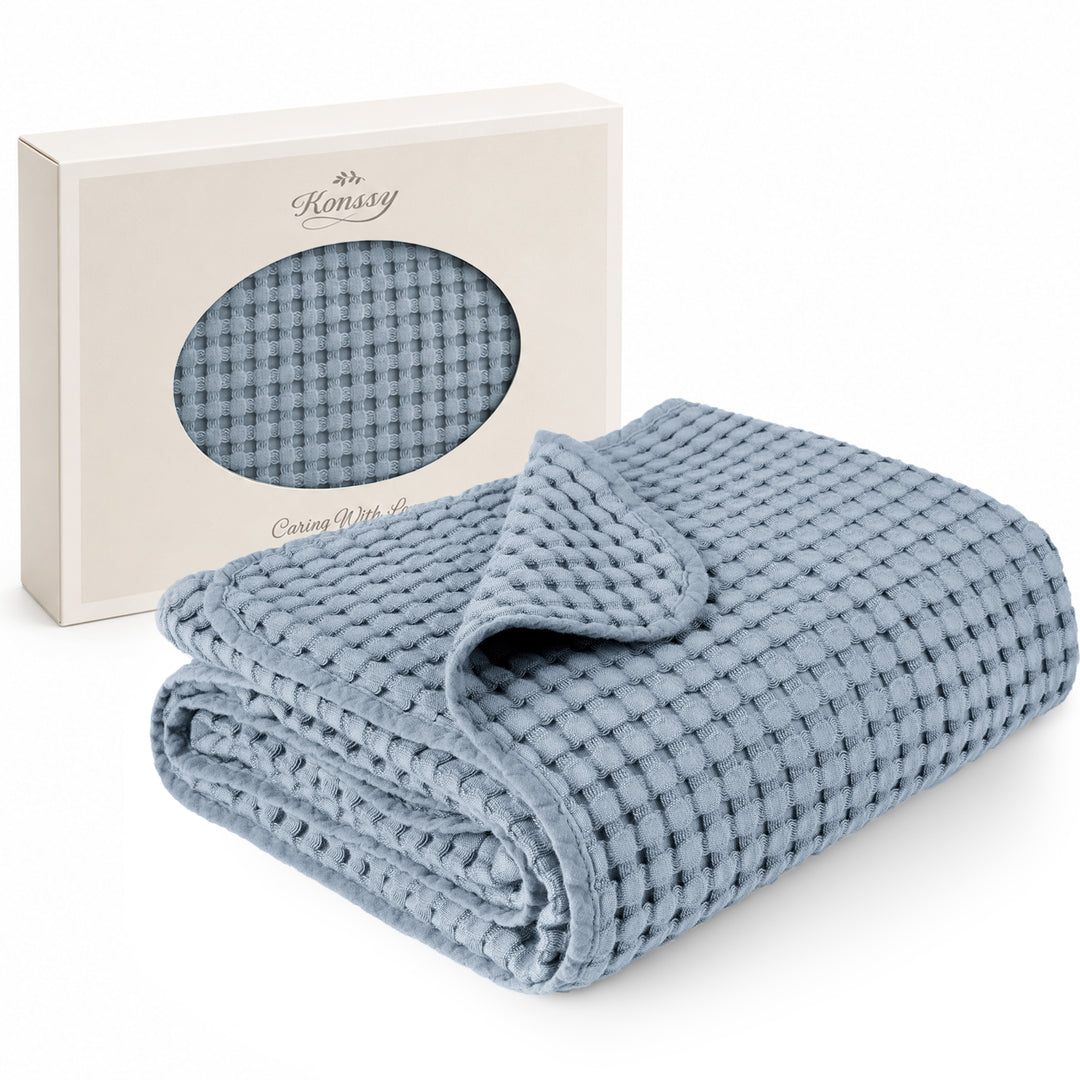 Konssy Waffle Baby Blanket for Boys & Girls, Soft Newborn Swaddle Blanket Waffle Knit, Cozy Crib Blanket Neutral for Nursery, Stroller & Toddler Bed, Machine Washable, 47" x 33"