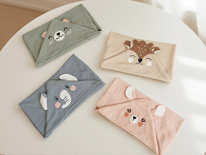 Konssy 2-Pack Muslin Baby Towels with Animal Hooded Design, 32 x 32 in - product details 9