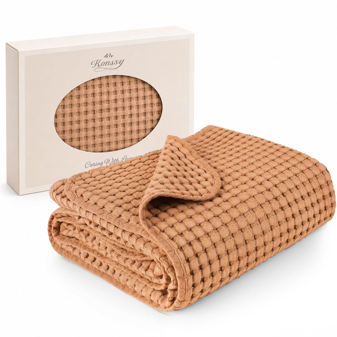Konssy Waffle Baby Blanket for Boys & Girls, Soft Newborn Swaddle Blanket Waffle Knit, Cozy Crib Blanket Neutral for Nursery, Stroller & Toddler Bed, Machine Washable, 47" x 33"