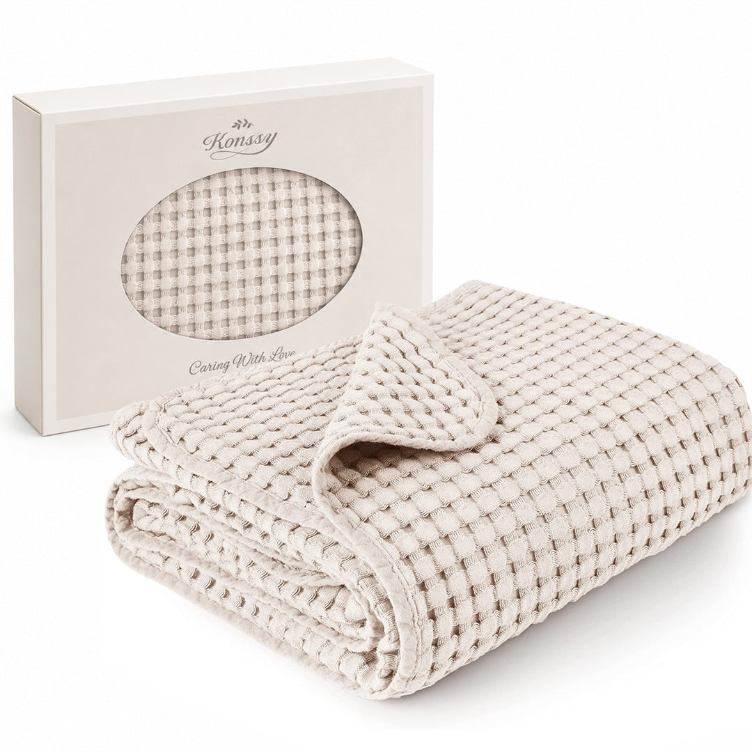 Konssy Waffle Baby Blanket for Boys & Girls, Soft Newborn Swaddle Blanket Waffle Knit, Cozy Crib Blanket Neutral for Nursery, Stroller & Toddler Bed, Machine Washable, 47" x 33"