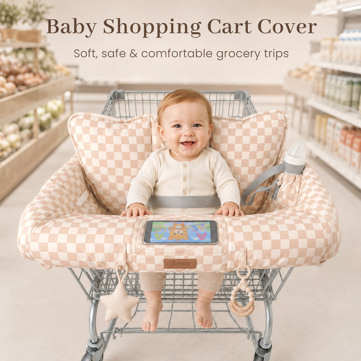 Konssy Shopping Cart Cover for Baby, High Chair Cover, 360° Protection Grocery Cart Seat Cover with Storage Pockets, Soft, Machine Washable, Portable with Carry Bag, Boys & Girls, Wide Green