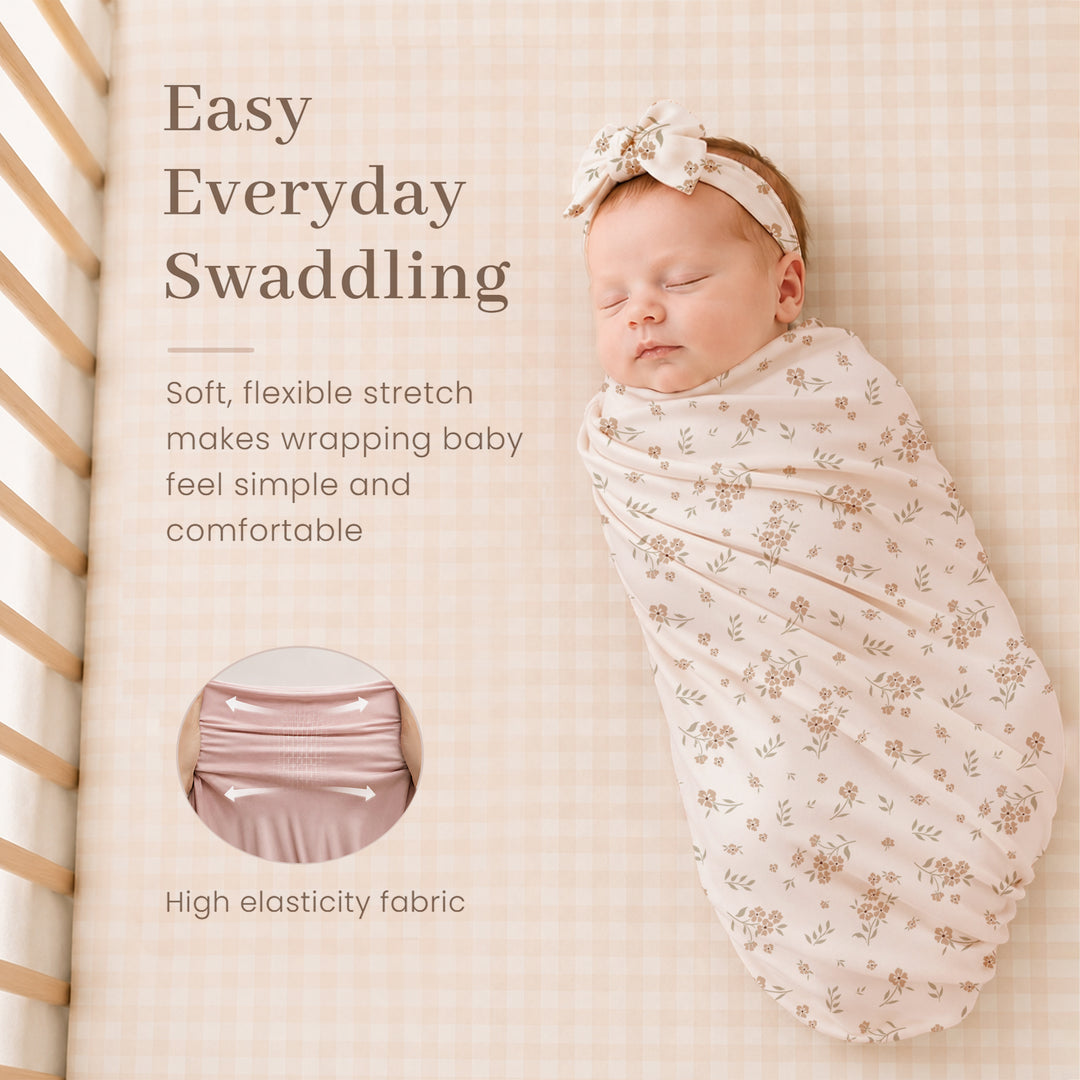 Konssy 4-Piece Newborn Swaddle Set, Stretchy Swaddle Blankets & Headbands/41"x41", Buttery-Soft & Stretchy, for Swaddling, Photos & Everyday Cuddles, Newborn Essentials