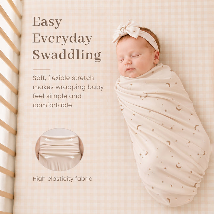 Konssy 4-Piece Newborn Swaddle Set, Stretchy Swaddle Blankets & Headbands/41"x41", Buttery-Soft & Stretchy, for Swaddling, Photos & Everyday Cuddles, Newborn Essentials