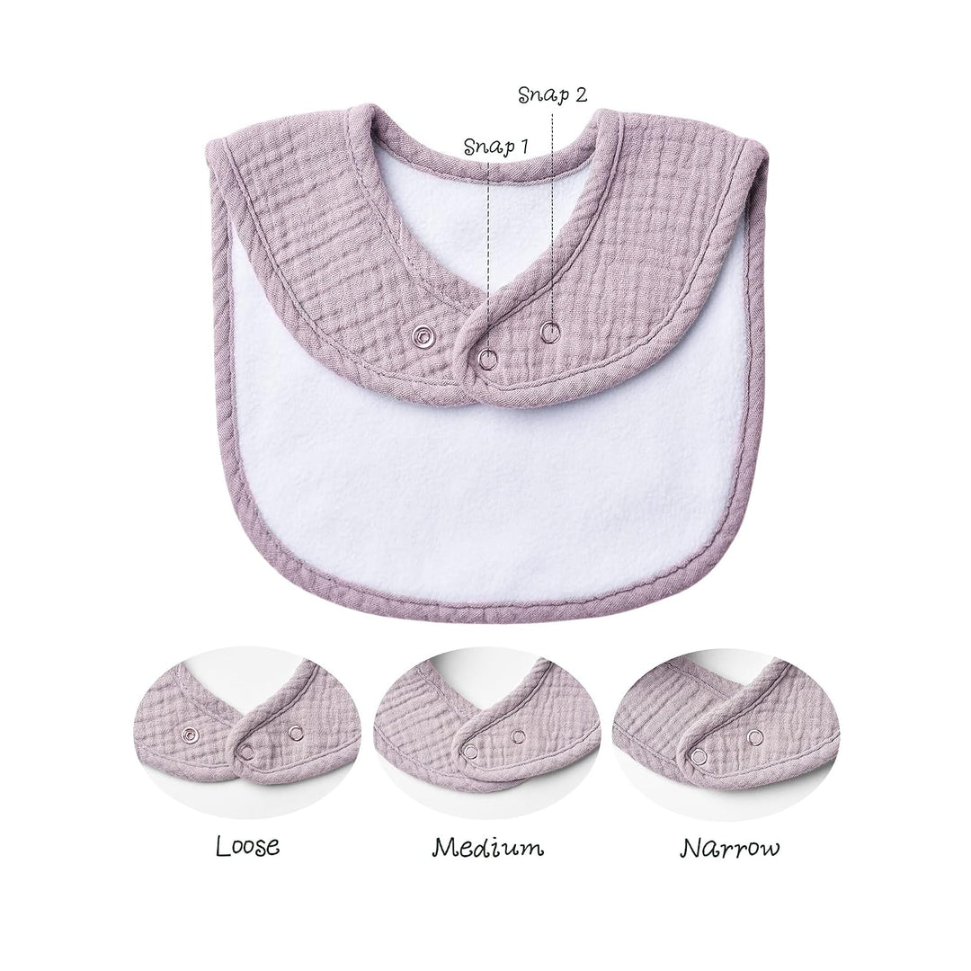 Konssy 8-Pack Muslin Baby Bibs, Adjustable Fit for Drooling and Teething Soft Absorbent, Drool Bibs for Baby Boys Girls, Cotton Front with Fleece Backing, Newborn to Toddler 0-36M