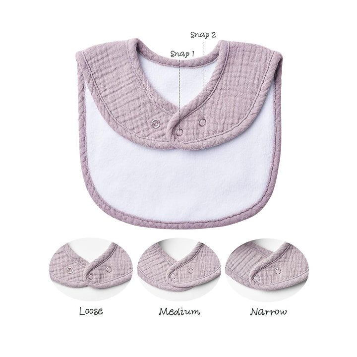 Konssy 8-Pack Muslin Baby Bibs, Adjustable Fit for Drooling and Teething Soft Absorbent, Drool Bibs for Baby Boys Girls, Cotton Front with Fleece Backing, Newborn to Toddler 0-36M