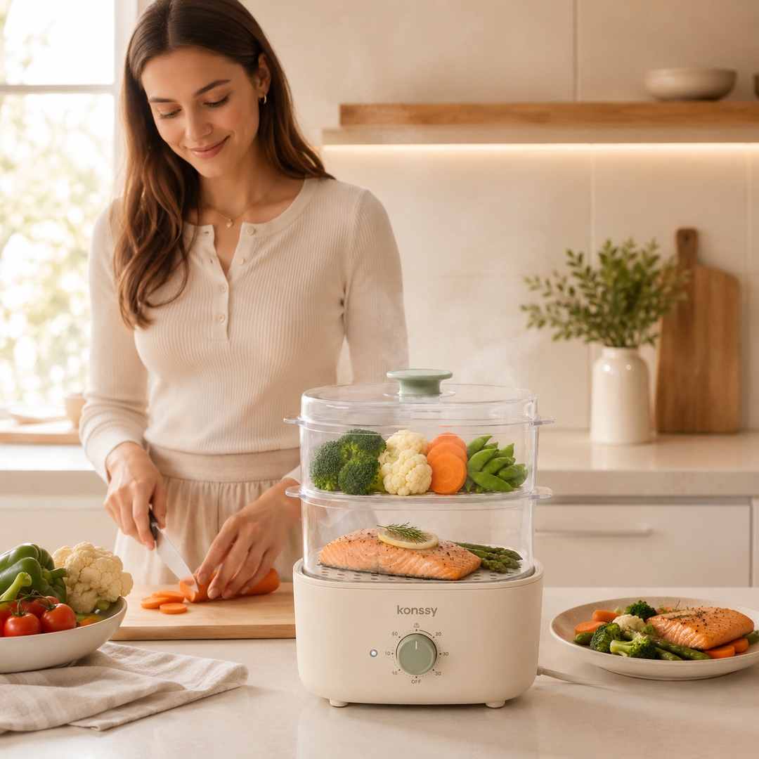 Konssy Electric Food Steamer, 2-Tier Vegetable Steamer with BPA-Free Baskets