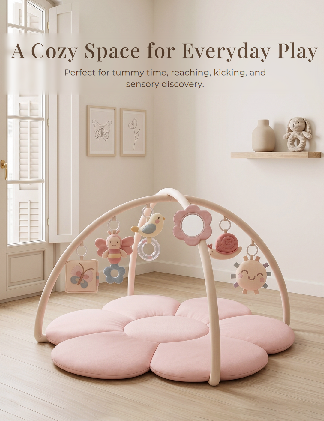 Konssy Baby Play Gym & Activity Mat, Oversized Flower-Shaped Tummy Time Mat