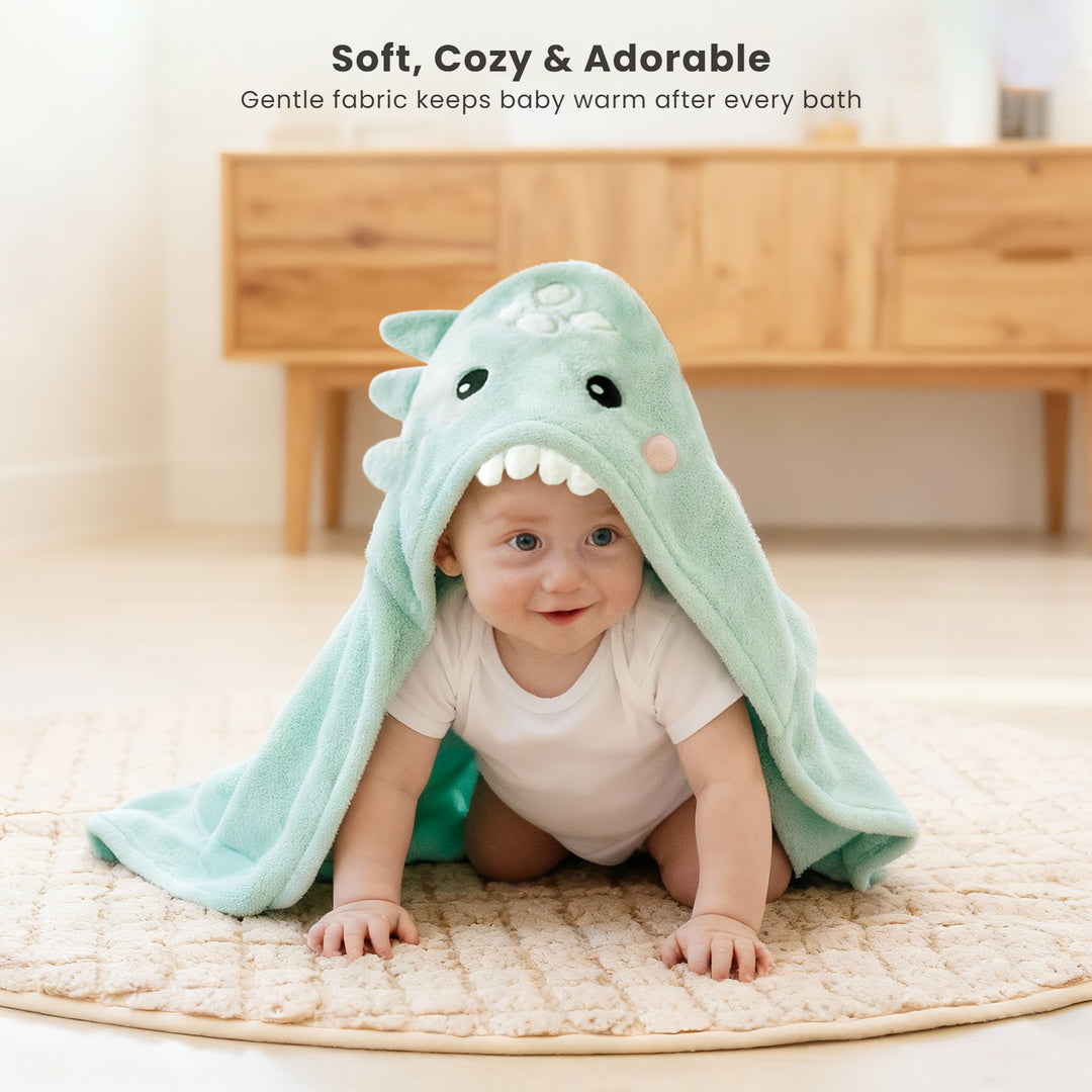 Konssy 2-Pack Hooded Baby Towels, 32" × 32" Soft & Absorbent Plush Fleece, Cute Animal Hood, Baby Bath Towels for Newborns & Toddlers, Boys & Girls