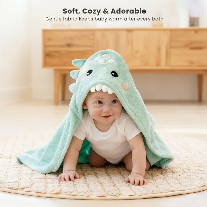 Konssy 2-Pack Hooded Baby Towels, 32" × 32" Soft & Absorbent Plush Fleece, Cute Animal Hood, Baby Bath Towels for Newborns & Toddlers, Boys & Girls