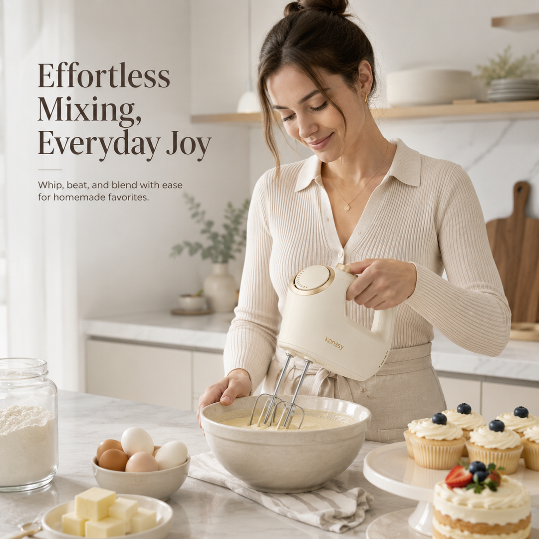 Konssy Electric Hand Mixer, 5-Speed Handheld Kitchen Mixer with Turbo Boost