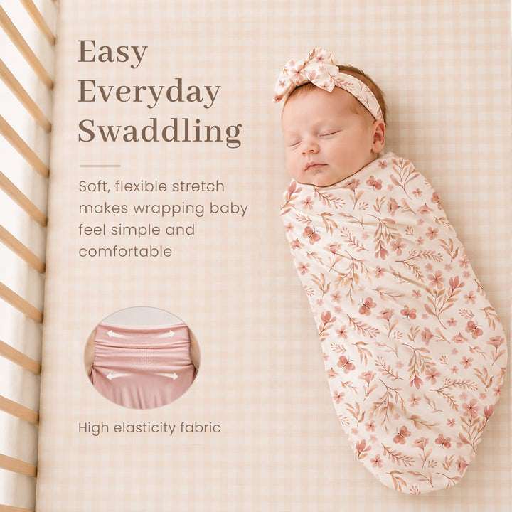 Konssy 4-Piece Newborn Swaddle Set, Stretchy Swaddle Blankets & Headbands/41"x41", Buttery-Soft & Stretchy, for Swaddling, Photos & Everyday Cuddles, Newborn Essentials