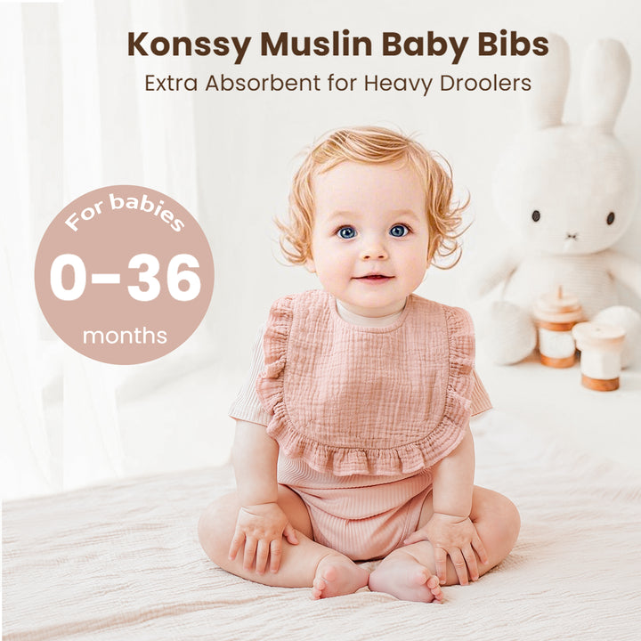 Konssy Muslin Baby Bibs for Girls – Soft 100% Cotton Drool Bibs