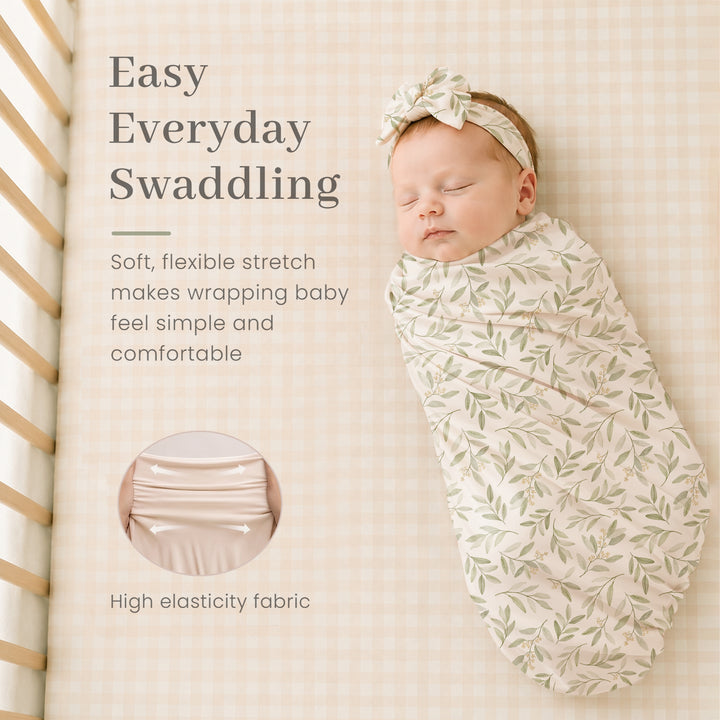 Konssy 4-Piece Newborn Swaddle Set, Stretchy Swaddle Blankets & Headbands/41"x41", Buttery-Soft & Stretchy, for Swaddling, Photos & Everyday Cuddles, Newborn Essentials