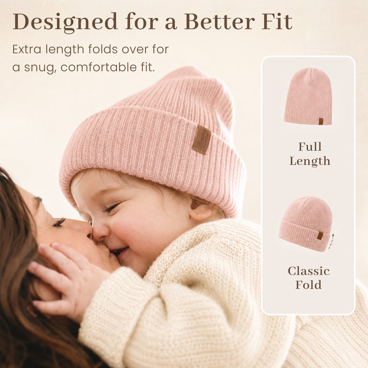 Konnsy 4 Pack Baby Beanie Warm Winter Hats for Newborn Infant Boys Girls | Cozy Double-Layer Knitted Warm Cap, Extra-Soft, Stretch Beanies Without Tight Marks, Multicolor set, Baby Beanies 0-6 Months