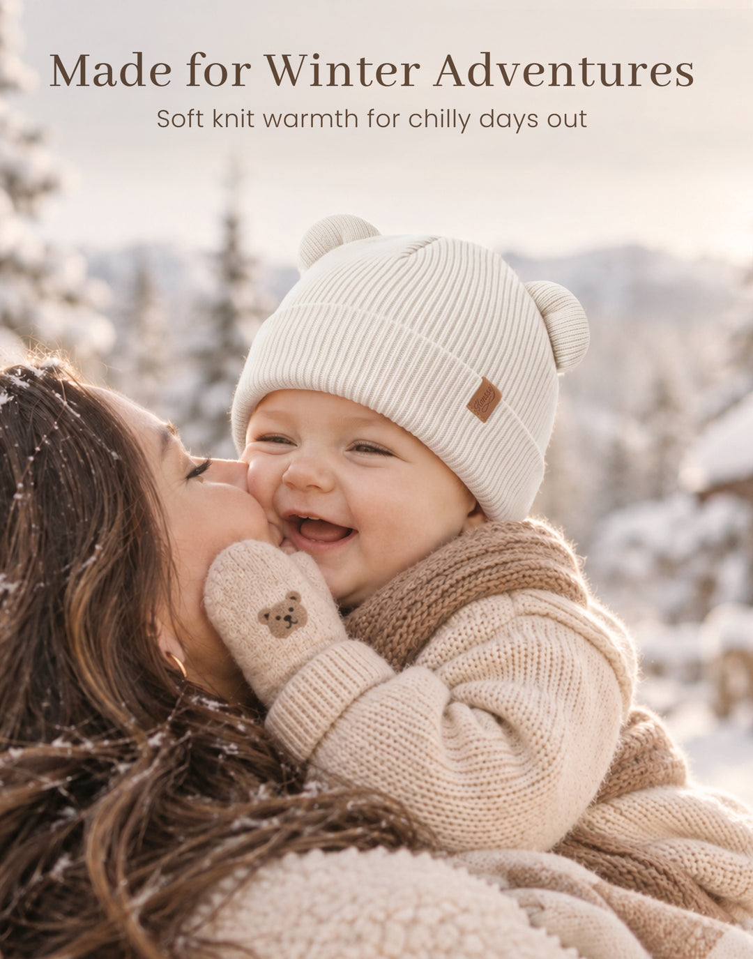 Konssy 4 Pack Baby Beanie with Bear Ear Warm Winter Hat for Newborn Infant Cozy Double-Layer Knitted Warm Cap, Extra-Soft Stretch Beanies, Multicolor Set, Baby Winter Hat for Boys and Girls 0-6 Months