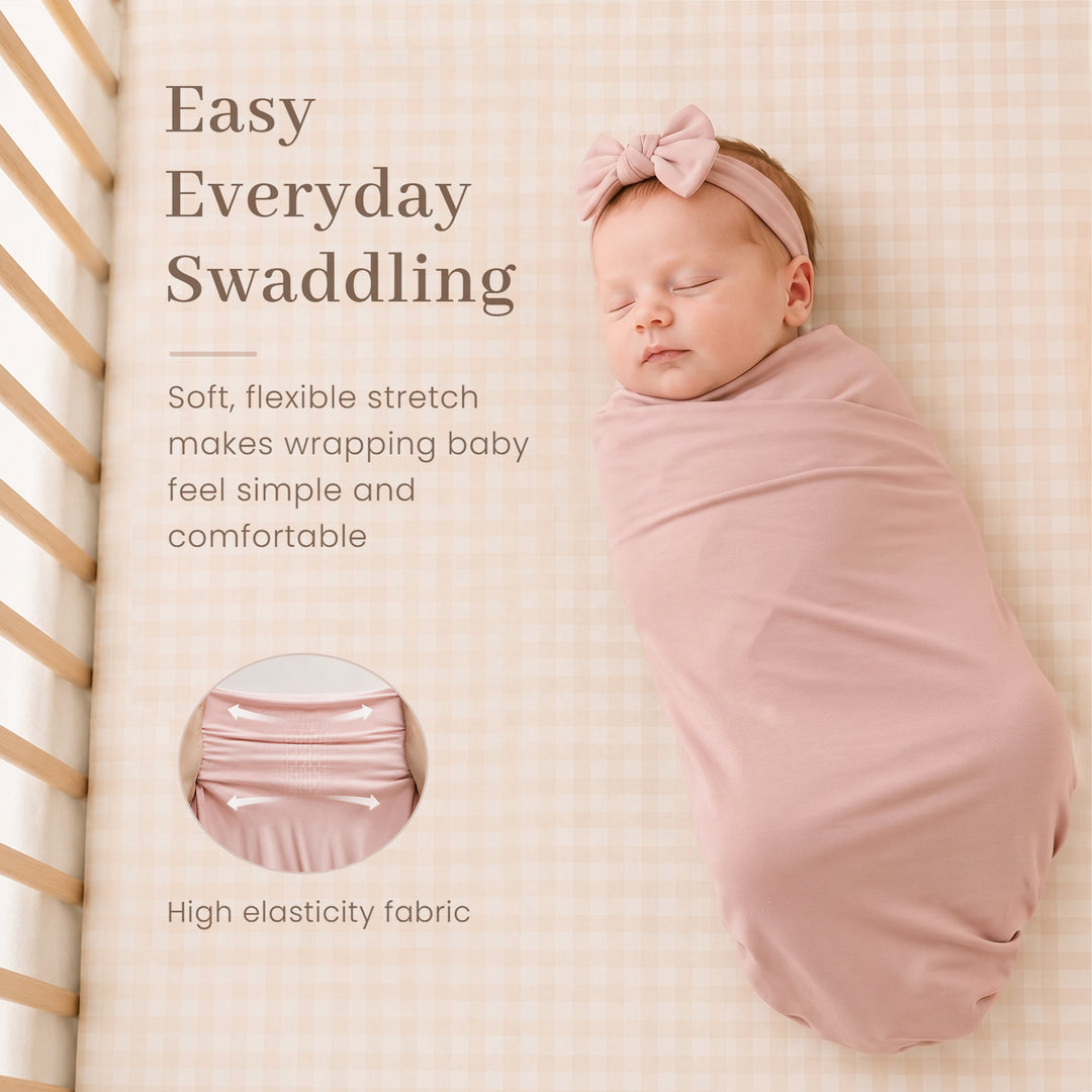 Konssy 4-Piece Newborn Swaddle Set, Stretchy Swaddle Blankets & Headbands/41"x41", Buttery-Soft & Stretchy, for Swaddling, Photos & Everyday Cuddles, Newborn Essentials