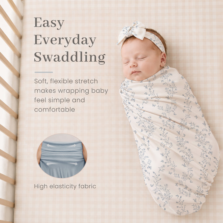 Konssy 4-Piece Newborn Swaddle Set, Stretchy Swaddle Blankets & Headbands/41"x41", Buttery-Soft & Stretchy, for Swaddling, Photos & Everyday Cuddles, Newborn Essentials
