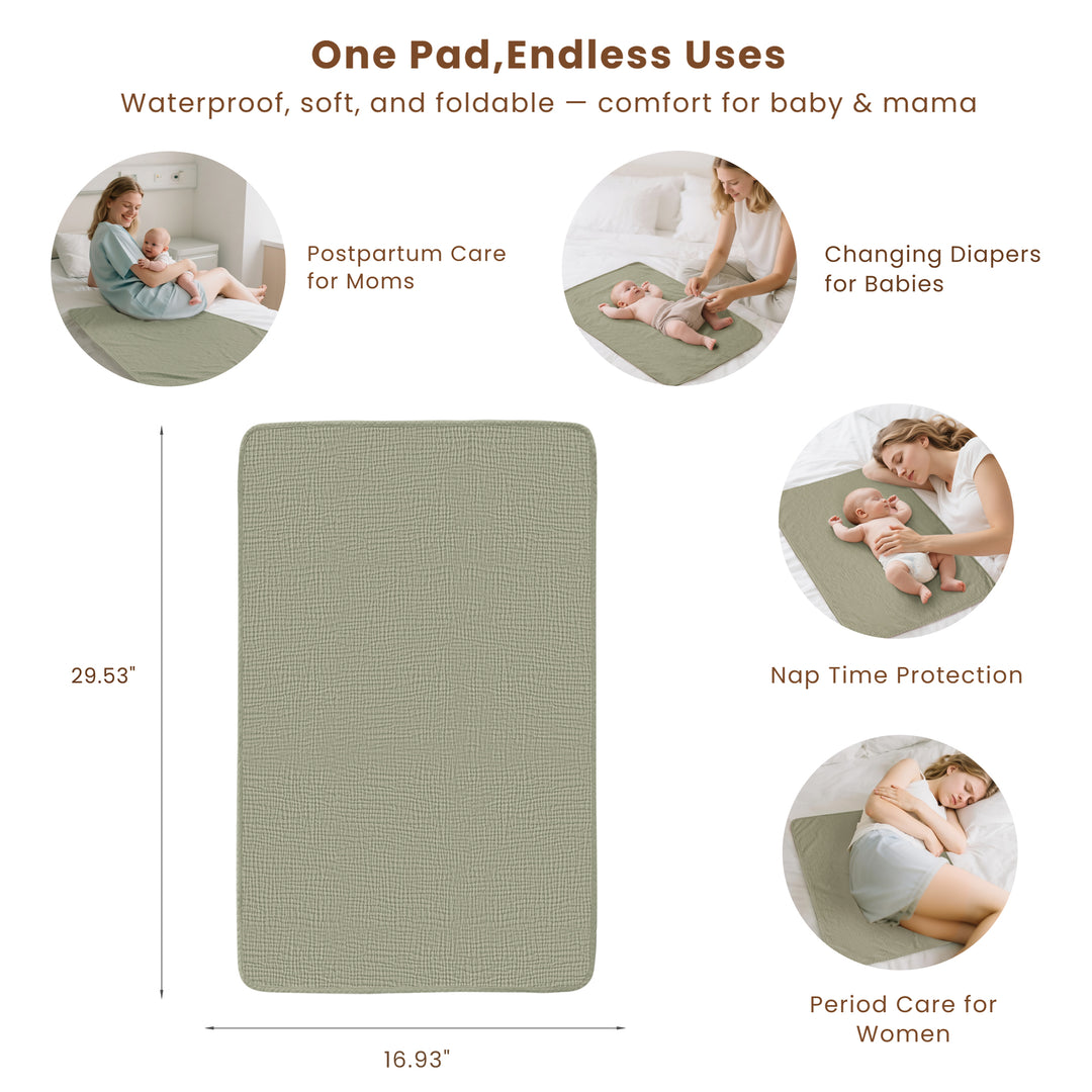 Konssy 2 Pack Waterproof Muslin Cotton Portable Changing Pad 30"x 17"