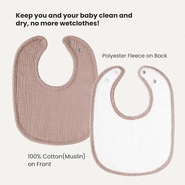 Konssy 8-Pack Muslin Baby Bibs, Adjustable Fit for Drooling and Teething Soft Absorbent, Drool Bibs for Baby Boys Girls, Cotton Front with Fleece Backing, Newborn to Toddler 0-36M