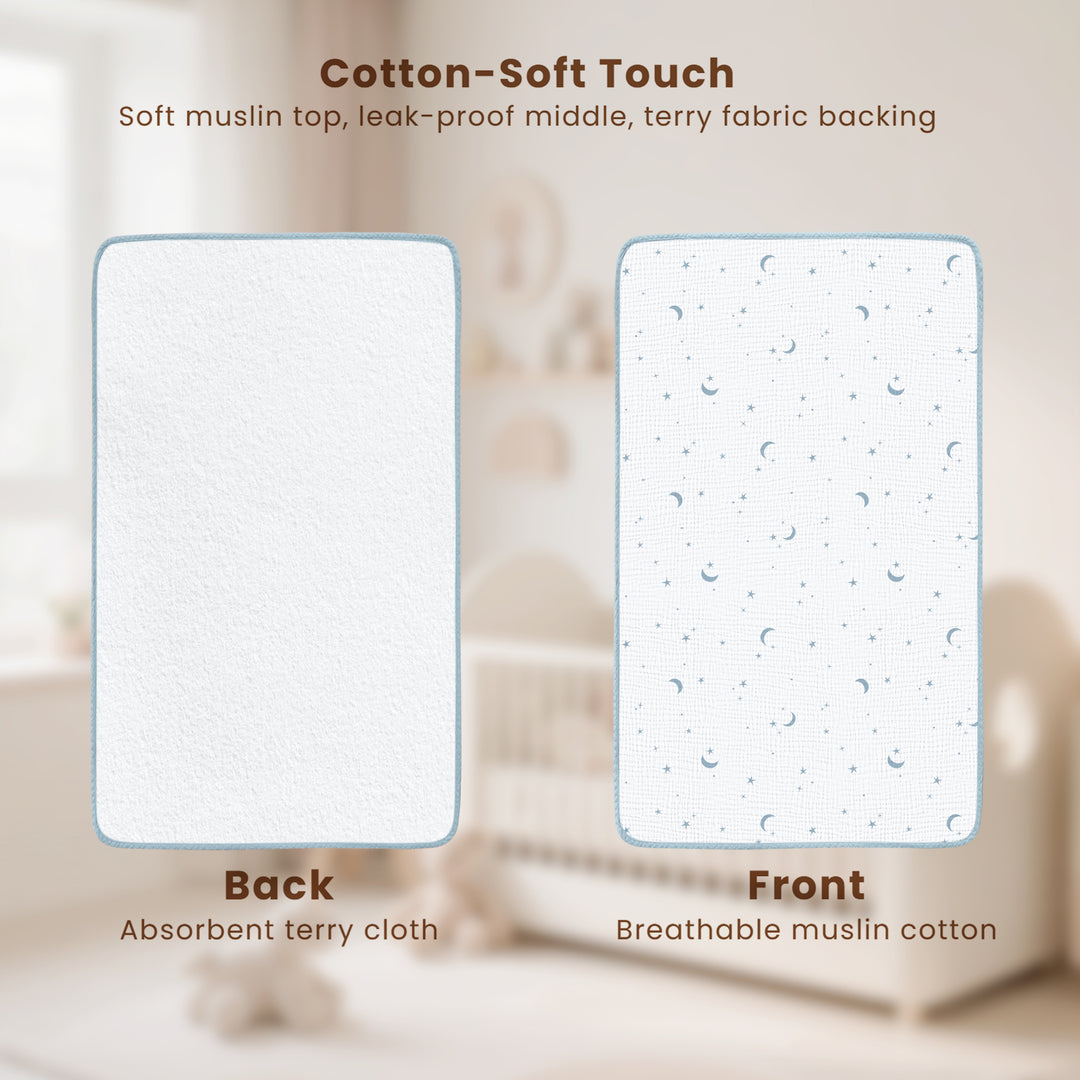 Konssy 2 Pack Waterproof Muslin Cotton Portable Changing Pad 30"x 17", Soft & Foldable Baby Changing Mat Travel Pad with Terry Backing, Shower Gift for Newborn Girls Boys