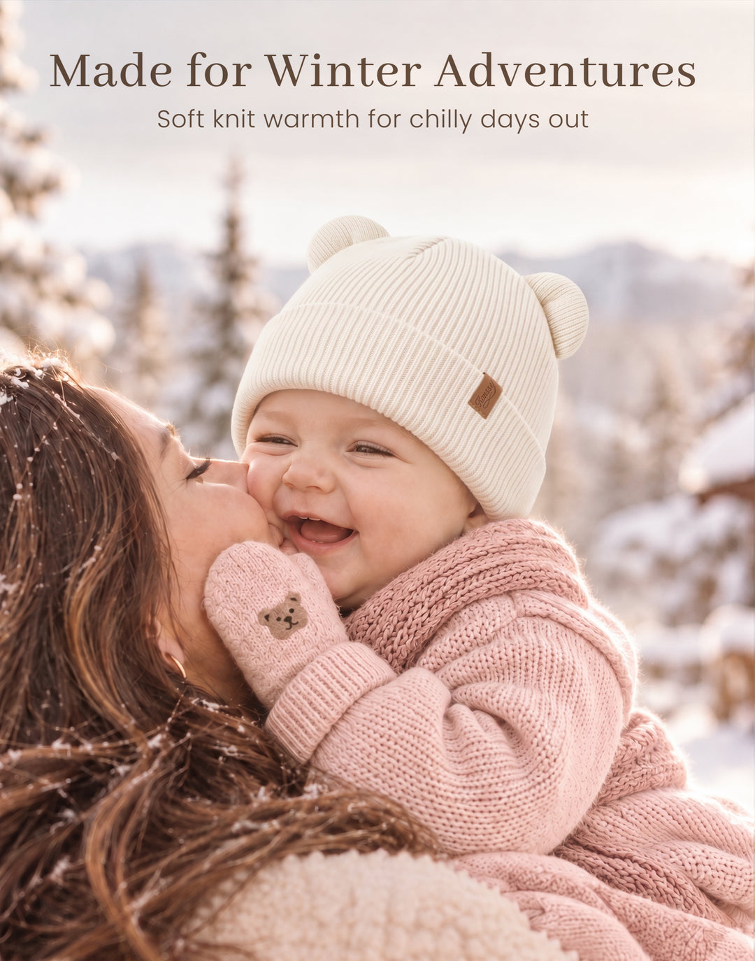Konssy 4 Pack Baby Beanie with Bear Ear Warm Winter Hat for Newborn Infant Cozy Double-Layer Knitted Warm Cap, Extra-Soft Stretch Beanies, Multicolor Set, Baby Winter Hat for Boys and Girls 0-6 Months