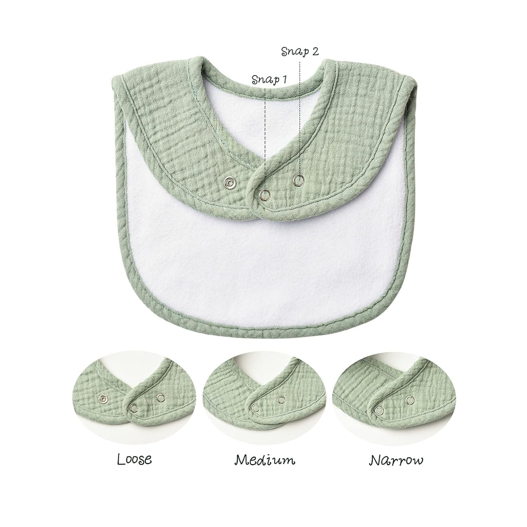 Konssy 8-Pack Muslin Baby Bibs, Adjustable Fit for Drooling and Teething Soft Absorbent, Drool Bibs for Baby Boys Girls, Cotton Front with Fleece Backing, Newborn to Toddler 0-36M