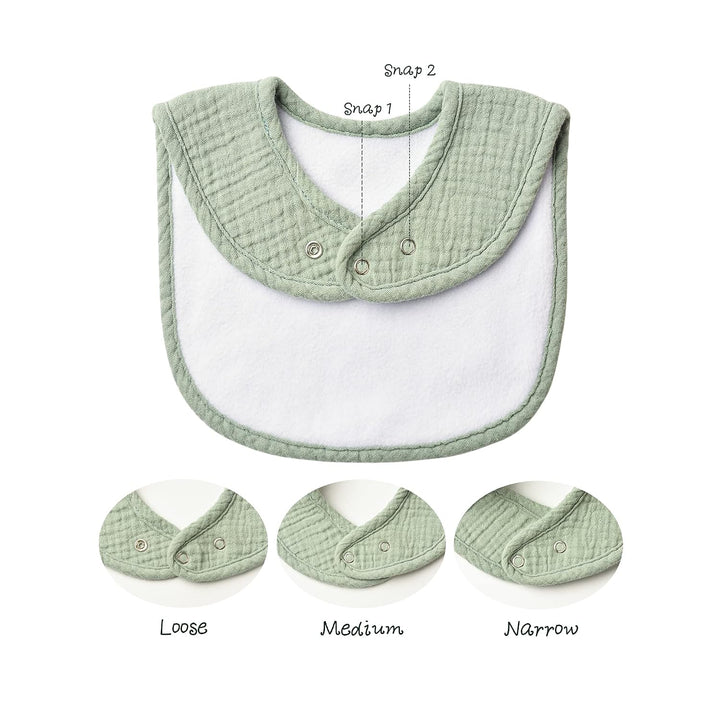 Konssy 8-Pack Muslin Baby Bibs, Adjustable Fit for Drooling and Teething Soft Absorbent, Drool Bibs for Baby Boys Girls, Cotton Front with Fleece Backing, Newborn to Toddler 0-36M