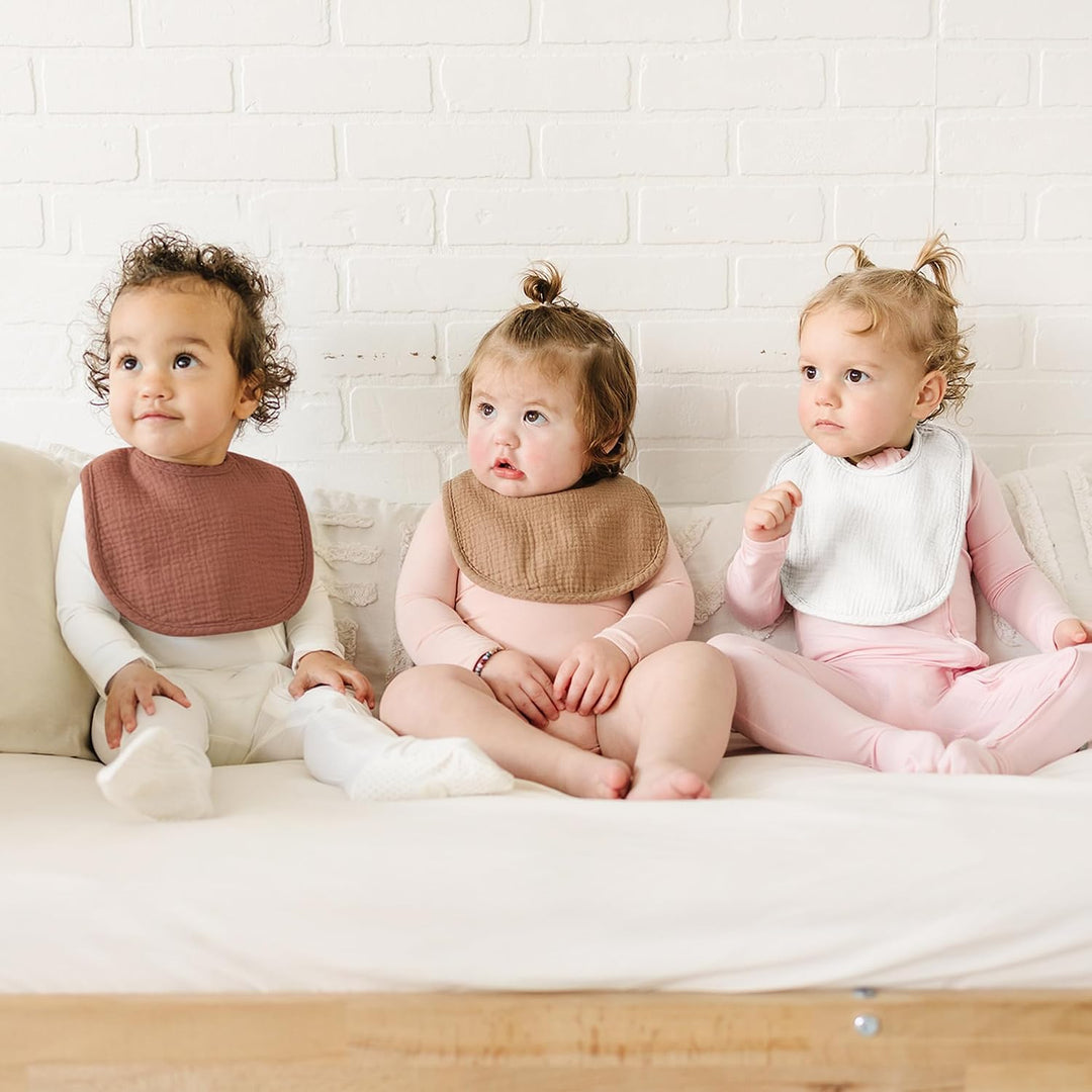 Konssy 8-Pack Muslin Baby Bibs, Adjustable Fit for Drooling and Teething Soft Absorbent, Drool Bibs for Baby Boys Girls, Cotton Front with Fleece Backing, Newborn to Toddler 0-36M