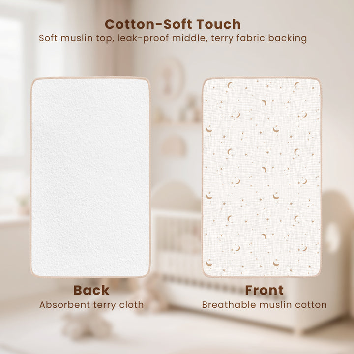Konssy 2 Pack Waterproof Muslin Cotton Portable Changing Pad 30"x 17", Soft & Foldable Baby Changing Mat Travel Pad with Terry Backing, Shower Gift for Newborn Girls Boys