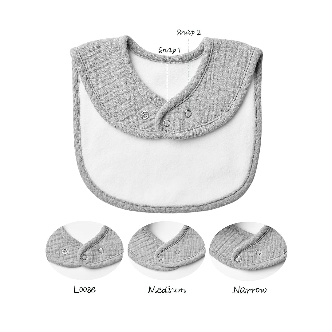 Konssy 8-Pack Muslin Baby Bibs, Adjustable Fit for Drooling and Teething Soft Absorbent, Drool Bibs for Baby Boys Girls, Cotton Front with Fleece Backing, Newborn to Toddler 0-36M
