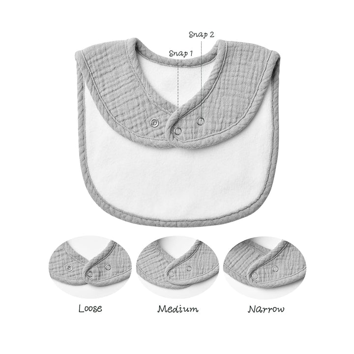 Konssy 8-Pack Muslin Baby Bibs, Adjustable Fit for Drooling and Teething Soft Absorbent, Drool Bibs for Baby Boys Girls, Cotton Front with Fleece Backing, Newborn to Toddler 0-36M