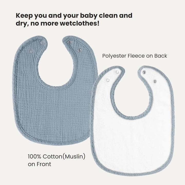 Konssy 8-Pack Muslin Baby Bibs, Adjustable Fit for Drooling and Teething Soft Absorbent, Drool Bibs for Baby Boys Girls, Cotton Front with Fleece Backing, Newborn to Toddler 0-36M