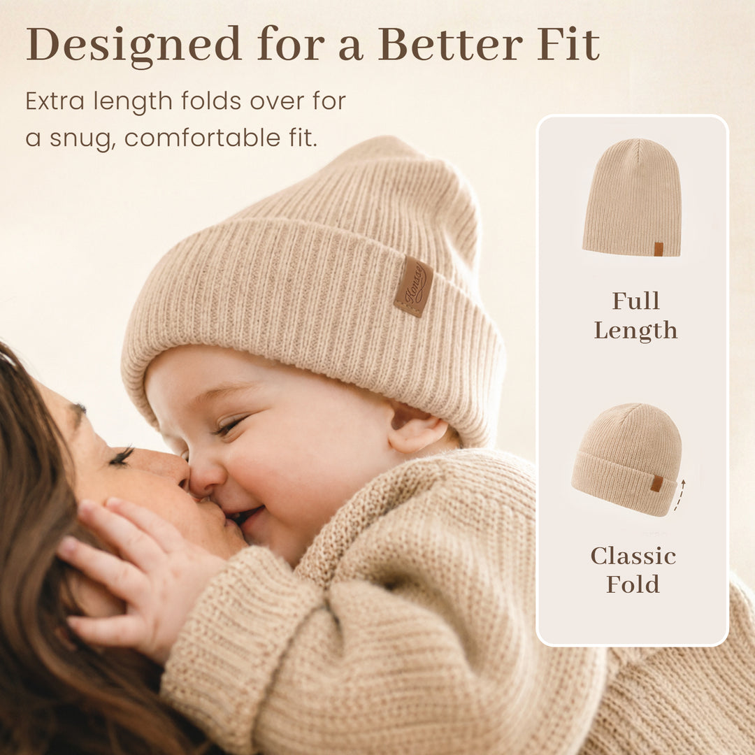 Konnsy 4 Pack Baby Beanie Warm Winter Hats for Newborn Infant Boys Girls | Cozy Double-Layer Knitted Warm Cap, Extra-Soft, Stretch Beanies Without Tight Marks, Multicolor set, Baby Beanies 0-6 Months